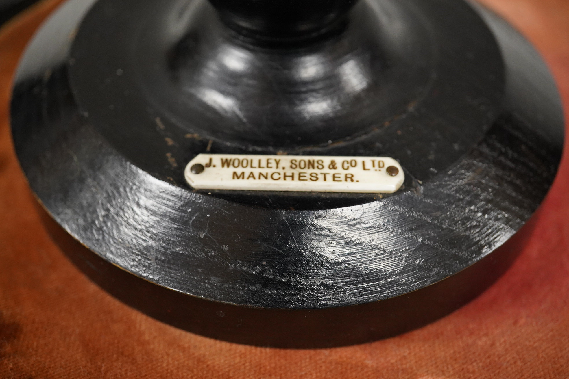 A painted wood and composition model of a human heart by J. Woolley Sons and Co Ltd, Manchester, on an ebonised pedestal and a glass dome, 48cm high